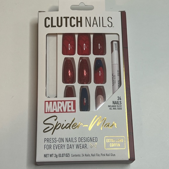 Clutch Nails Marvel Spider-Man Press on nails XL Coffin NEW Sealed box - Picture 2 of 11